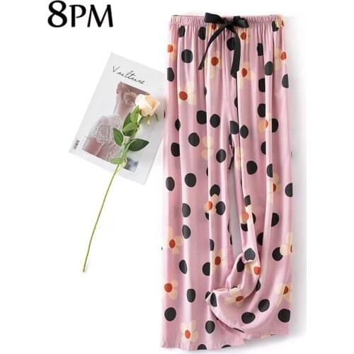 Women Loose Sleeping Bottoms Pyjamas Korean Style Simple Viscose Pants Elastic Waist Homewear Cotton Intimate Lingerie ouc194