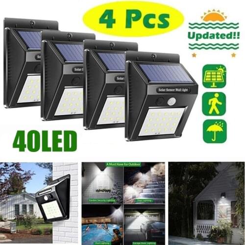 1/2/4PCS Waterproof 40 LED Solar Light Outdoor Solar Lamp PIR Motion Sensor Solar Powered Street Lights for Garden Decoration