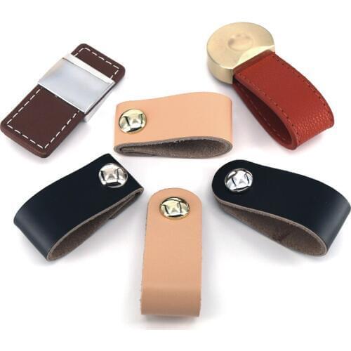 1x Hot New Leather Drawer Knobs Door Handle Decorative Furniture pulls for Drawers