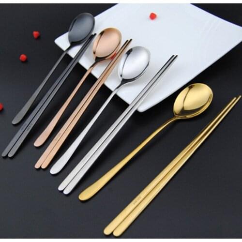 2pcs/set Portable 304 Stainless Steel Korean Dinnerware Sets Black Rose Golden Silver Chopsticks Spoons Tableware Sets 20set/lot