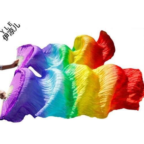 2016 female high quality Chinese silk veils dance fans Pair of belly dancing fans cheap hot sale 6 colors