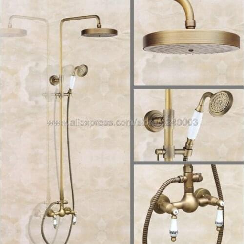 Antique Bathroom Rainfall Shower Faucet Set Mixer Tap With Hand Sprayer Wall Mounted Bath Shower Sets Double Handle Kan109