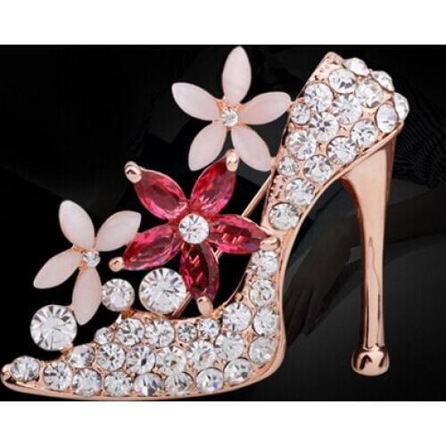 Brand New High Quality Women Opal Brooches High-heeled Shoes Designer Shining Crystal Fashion Jewelry