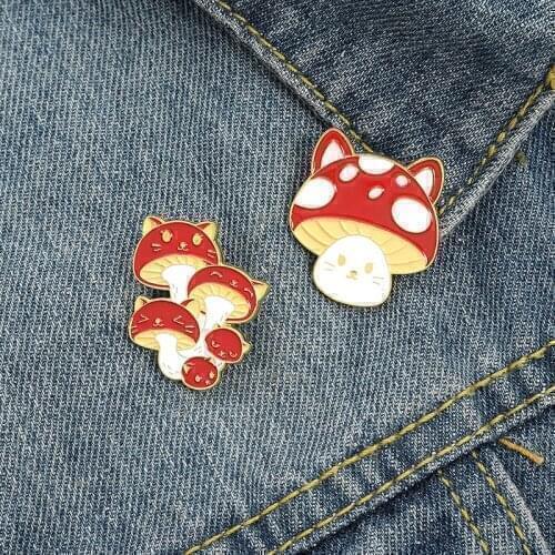 Cartoon Cute Plant Mushroom Smiley Enamel Brooch Red Animal Emoticon Alloy Pins Badge Clothes Accessories Sweet Woman Jewelry