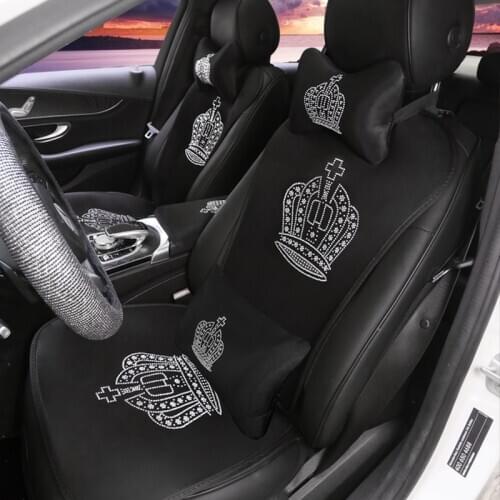 Diamond Rhinestone Crown Auto Seat Covers Summer Breathable Car Interior single Seat Cover Cushion Pad Mat