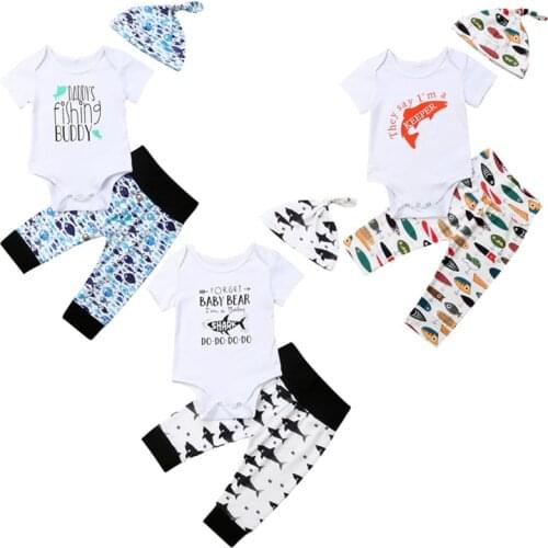 Citgeett 0-24M Newborn Baby Boy Clothes Summer Romper Jumpsuit+Pants Legging Fish Outfit Set