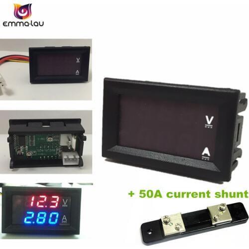 Dual LED Digital Voltmeter Ammeter DC 0-100V 50A Red Blue Amp Volt Meter Current Monitor Tester + Current Shunt With Wire