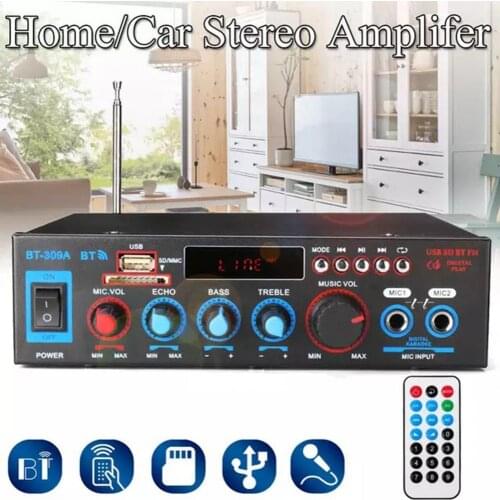 Fosi Audio BT-309A Bluetooth TPA3116D2 Sound Power Amplifier 800W 12V/220V Mini HiFi Stereo Audio Class D Amp Bass Treble For Sp