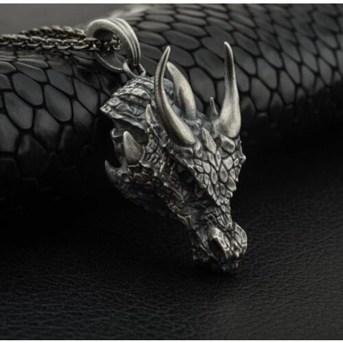 Exquisite Dragon Head Pendant Necklace for Motorcycle Party Punk Style Dragon Necklace Male Jewelry for Men Vintage Necklace