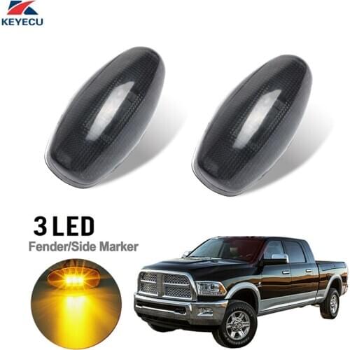 KEYECU 2 Pieces 12V Smoke Amber LED Side Fender Marker Lights For 1999-2012 CHEVY GMC