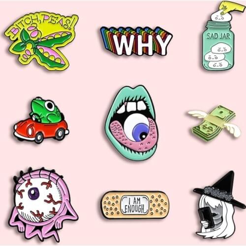 Clown Hot Air Balloon Metal Enamel Brooch Cartoon Pea Goldfish Wound Sticker Notebook Badge Pin Skeleton Bread Jewelry Gift