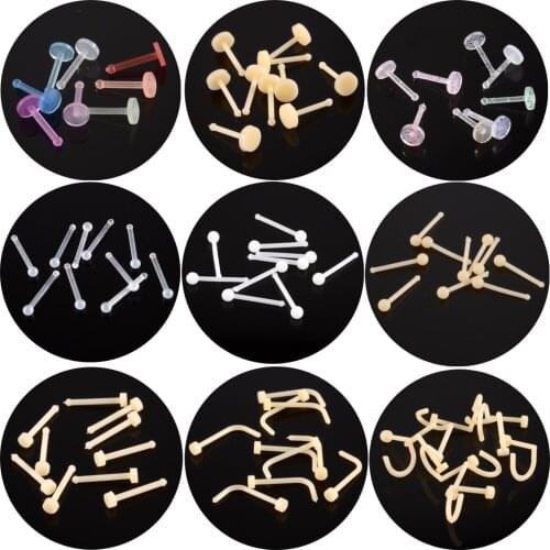 CHUANCI 10pcs/Set Mix Color Bioflex Septum Rings Flexible Acrylic Nose Ring Ear Stud Body Piercing Jewelry 20G
