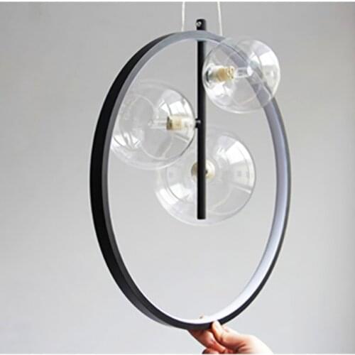 Nordic Style Ring Glass Ball Pendant Light Designer Home Interior Decoration Black LED Hanging Lamp Dining Room Bedroom Corridor