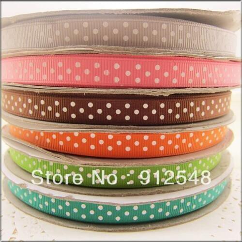 YJHSMY 3/8" 9mm 6 color mix 24yard/lot dot Ribbon Printed grosgrain,Diy Garment accessories,yd9007