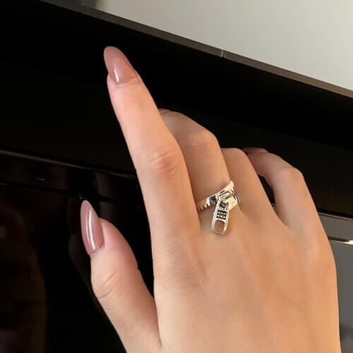 Cool Zipper Geometric Adjustable Thai Silver Color Rings For Women Ladies Gothic Punk Finger Jewelry Gifts SR2251