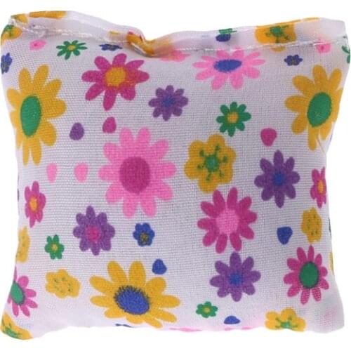 Doll Bolster Pillow Floral Flower Printed Stuffed Sponge Soft Simulation Sofa Cushion Square Miniature Furniture Dollhouse Toys