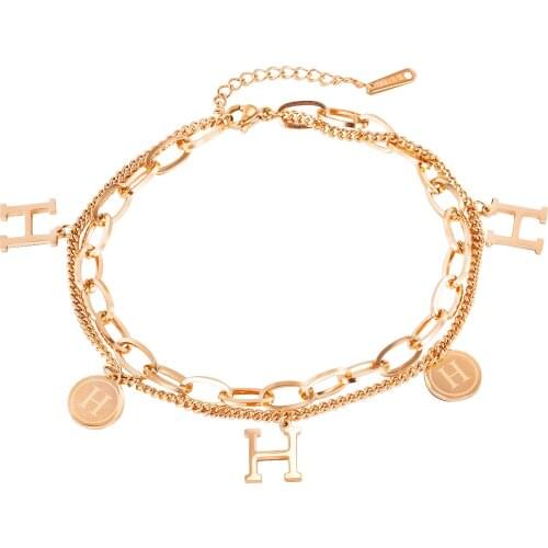 Multilayer Chains Stainless Steel Letter H Round Anklets For Women Ankle Bracelets Fashion 2021 Beach Girl Foot Jewelry Anklets