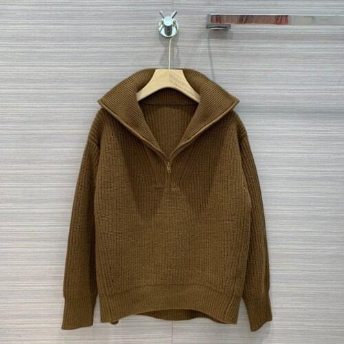 Fashion 2021 new ladies long sleeve sexy casual half high neck zipper design lapel cashmere sweater 1024