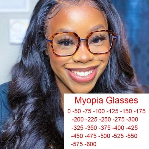 Trendy Office Blue Light Blocking Myopia Glasses Diopter Minus 0 to -6.0 Fashion Leoaprd Computer Glasses Wives Round Eyeglasses