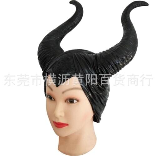 Trendy Genuine latex maleficent horns adult women halloween party costume jolie cosplay headpiece hat -Free shipping
