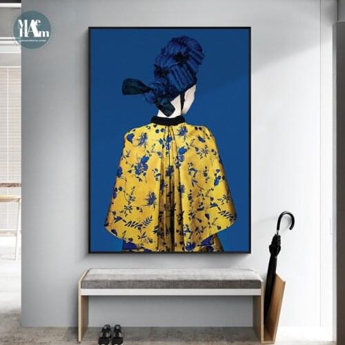 Fashionable modern character wearing a hat Wall Art Canvas Painting Abstract Art Poster Print Wall Picture for Living Room Decor