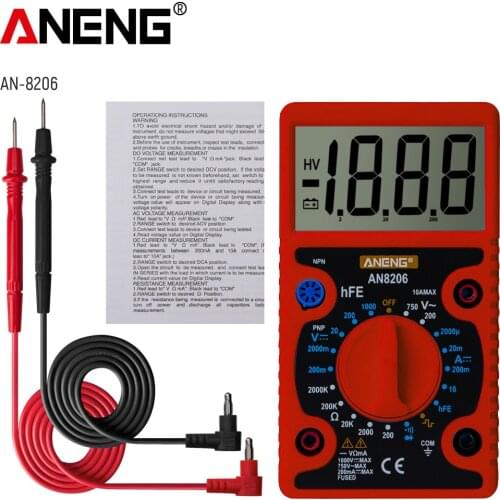 ANENG AN8206 LCD Large Screen Digital Multimeter Mini Display Wave Output Ampere Voltage Ohm Tester Overload Protection