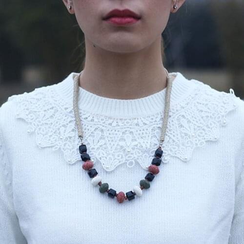 New Women Neck Choker Necklace Lava Stone Beads Handmade Jewelry for Women Statement Nature Stone Necklace Women collares colar