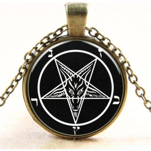 Newest 2017 Baphomet Pentagram 1 Logo Pendant Necklace Bronze chain vintage choker statement Necklace Fashion women Jewelry