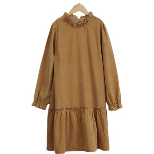 6 To 16 Years New Girls Cotton Dress 2021 Teen Kids Ruffles Dresses Autumn Children Corduroy Clothes Loose Long Sleeve,#6486