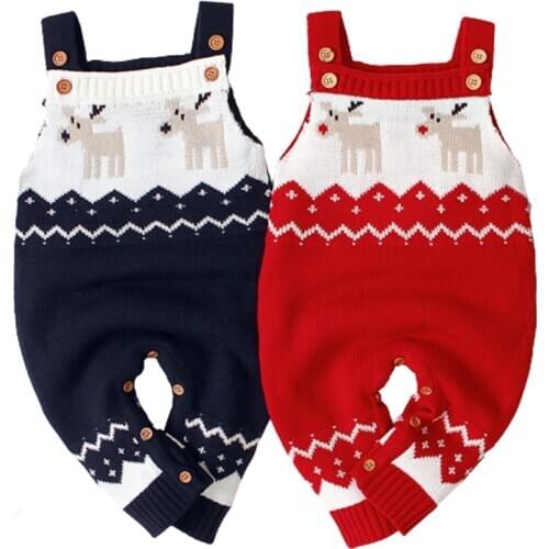 New Year Baby Boys Rompers Newborn Girls Christmas Jumpsuits Sleeveless Infant Overalls Knitted Toddler Christmas elk Rompers
