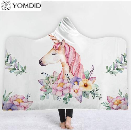 3D Printed Hooded Blanket for Adult Floral Mandala Cartoon Unicorn Polyester Fiber Tapestry Home decor Autumn Sofa Throw Blanket