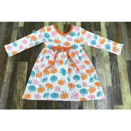 Long sleeve pumpkin print fall cute baby girl dress