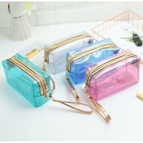 PVC Laser Transparent Cosmetic Bag Portable Handbag Zipper Toiletry Bag Travel Storage Bag Large Capacity Waterproof Packet