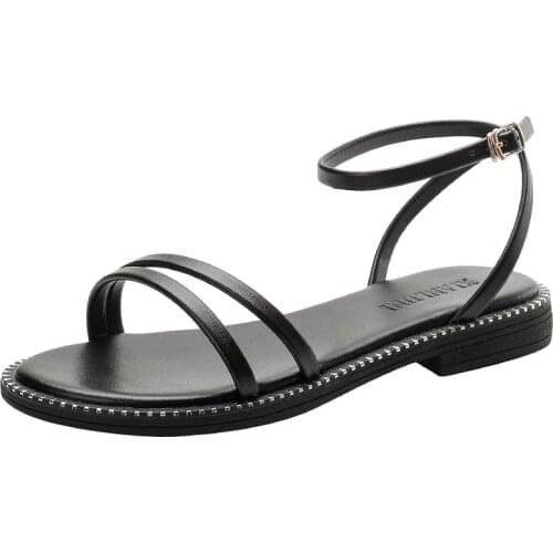 Sandals Womens 2021 New Cross Strap Fairy Womens Shoes Summer Students Versatile Low Heel One Belt Roman Shoes