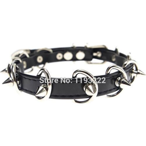 Sexy Black Heavy Metal 100% Handcrafted Harajuku Punk Rock D Leather Choker Collar Necklace