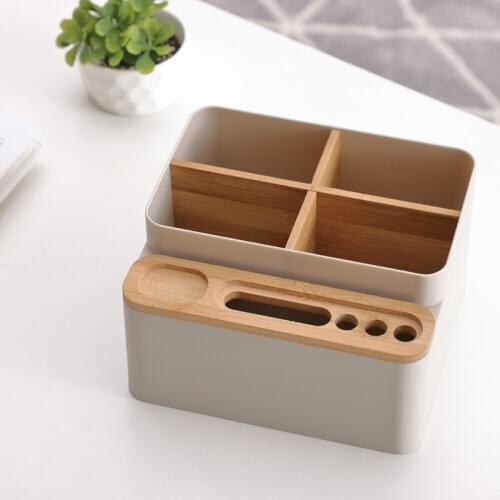 Detachable Storage Box Remote Control Storage Box Holder Bamboo Pen Box Home Office Desk Organizer Multi-purpose Accessories Bin