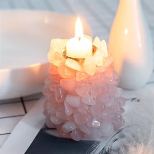 Sporadic 1pc Natural Rose Quartz Candlestick Stones Crystal Candle Holders Home Decor Feng Shui Decoration
