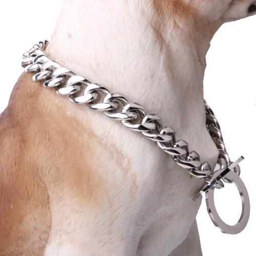 Tiasri 12mm Dog Collar Strong Stainless Steel Chain Slide Adjustable Size Choker Pet Training Rope Cubas Chain Silver Color