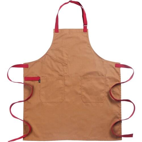 Khaki Waterdrop Resistant Twill Multi Pocket Inside Kitchen Coffee Tea Canvas Adjustable Apron