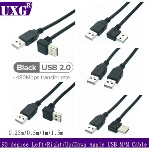 USB 2.0 A Male To USB A Male 90 Degree Left Right Up Down Angle Extension Adapter Charging And Data Cable Cord 25cm 50cm 1m 1.5m