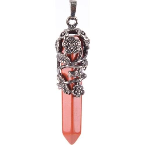 Ethnic Tribe Totem Necklace Pendant Big Size Natural Gems Stone Hexagonal Prism Suspension Crystal Jewelry Pendants D669—D671