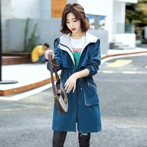 Drawstring Hooded Windbreaker Trench Womens Spring And Autumn Coat Female Leisure Zipper Sports Trench Fashion Outerwear 2XL