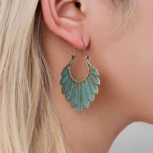 Vintage Boho India Antique Copper Leaves Dangle Drop Earrings For Women Female Fashion Wedding Party Jewelry Gifts Accessories