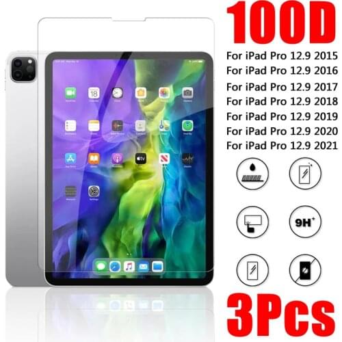 3Pcs/Pack 100D Tempered Glass Screen Protector For Apple 2021 New iPad Pro 12.9 2020 2018 2017 2015 Glass Screen Protective Film