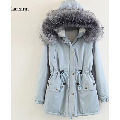 Womens Winter Big Fur Thick Windbreaker Parka Winter Long Hooded Fur Down Parka Loose Plus Size Female Jacket Coat