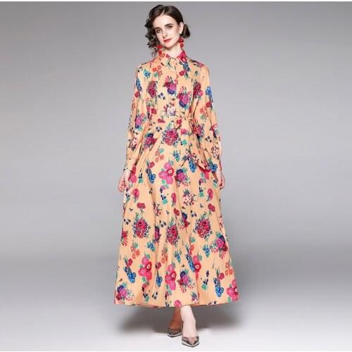 WTIANYUW New 2021 Women Summer Dresses High Quality Runway Bow Neck Long Sleeve Printed Ladies Elegant Dresses Casual Dress