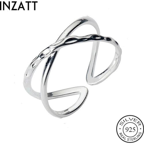 INZATT Real 925 Sterling Silver Cross Adjustable Ring For Fashion Women Party Minimalist Fine Jewelry 2020 Cute Accessories