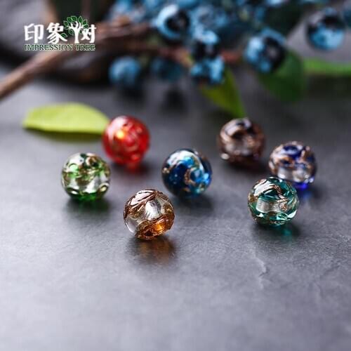 10pcs 12mm Handcraft Lampwork Beads Gold Sand Spiral Silver Foiled Inlay Handmade Charms Ornaments DIY Jewelry Making 16026