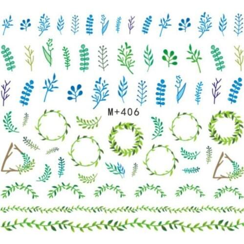 2 Sheets Corolla Nail Art Stickers Charms Water Decals Watercolor Leaves Decorations Grass Manicure 3d Green Spring Supply DIY