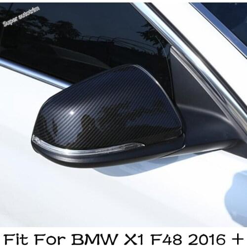Lapetus 2 Pcs Outside Door Rearview Mirror Protector Cover Trim ABS Fit For BMW X1 F48 2016 - 2021 Carbon Fiber Look Accessories